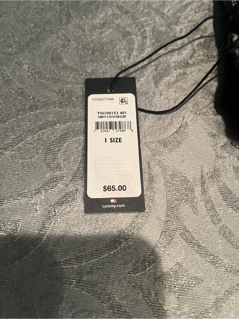 NWT Tommy Hilfiger Black Knit Scarf with White Stripes